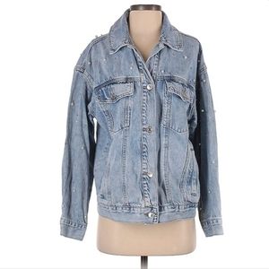 Forever 21 pearl studded silver bead light wash denim jacket